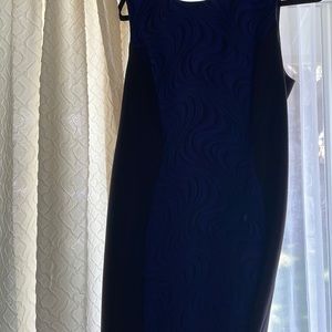 Blue and black knee length dress